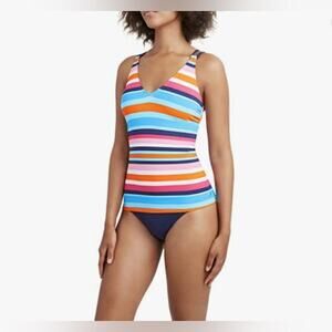 Nautica Women’s Striped Crossback High Waist Bottoms Tankini Size S Navy…